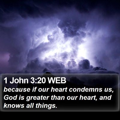 1 John 3:20 WEB Bible Verse Image