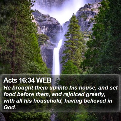 Acts 16:34 WEB Bible Verse Image
