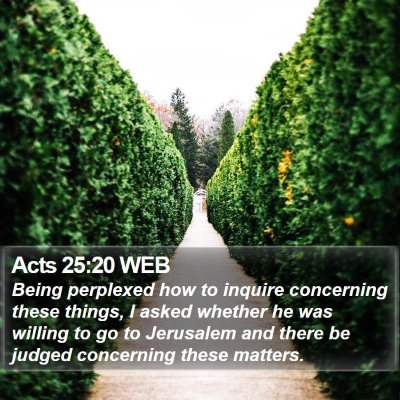 Acts 25:20 WEB Bible Verse Image