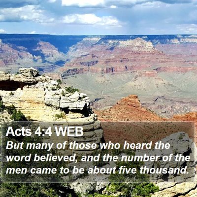 Acts 4:4 WEB Bible Verse Image