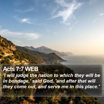Acts 7:7 WEB Bible Verse Image