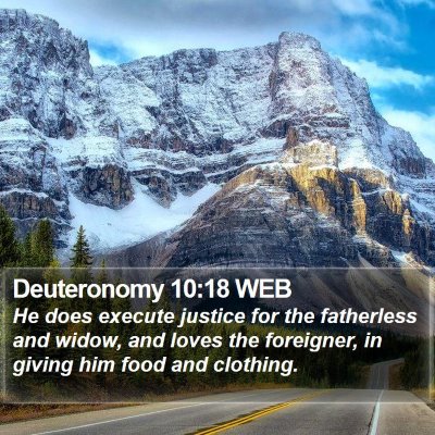 Deuteronomy 10:18 WEB Bible Verse Image