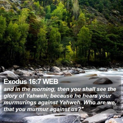 Exodus 16:7 WEB Bible Verse Image