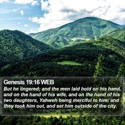 Genesis 19:16 WEB Bible Verse Image