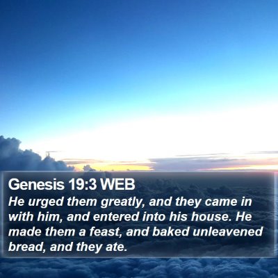 Genesis 19:3 WEB Bible Verse Image