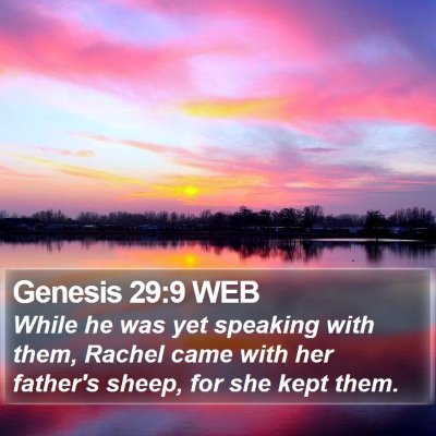 Genesis 29:9 WEB Bible Verse Image