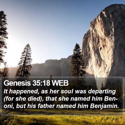 Genesis 35:18 WEB Bible Verse Image