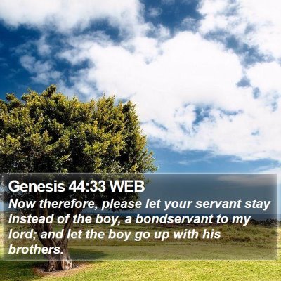 Genesis 44:33 WEB Bible Verse Image