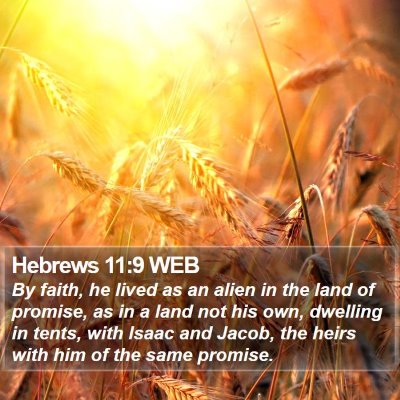 Hebrews 11:9 WEB Bible Verse Image