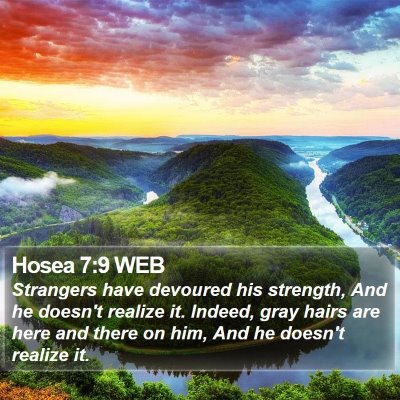 Hosea 7:9 WEB Bible Verse Image