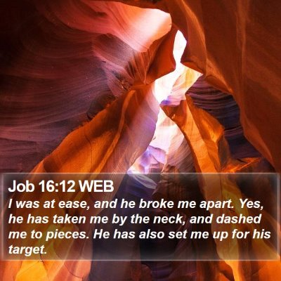 Job 16:12 WEB Bible Verse Image