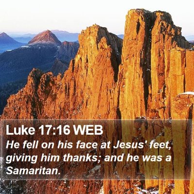 Luke 17:16 WEB Bible Verse Image