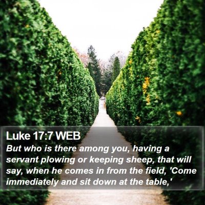 Luke 17:7 WEB Bible Verse Image