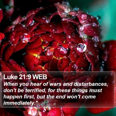 Luke 21:9 WEB Bible Verse Image