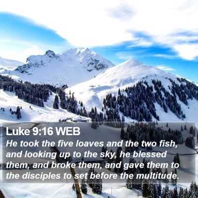 Luke 9:16 WEB Bible Verse Image