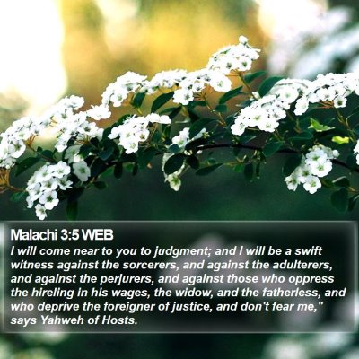 Malachi 3:5 WEB Bible Verse Image