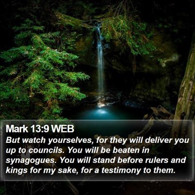 Mark 13:9 WEB Bible Verse Image