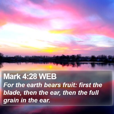 Mark 4:28 WEB Bible Verse Image