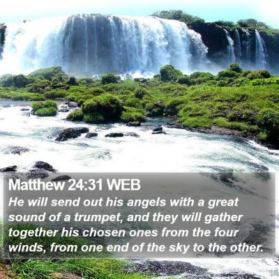Matthew 24:31 WEB Bible Verse Image