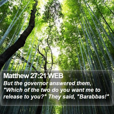 Matthew 27:21 WEB Bible Verse Image