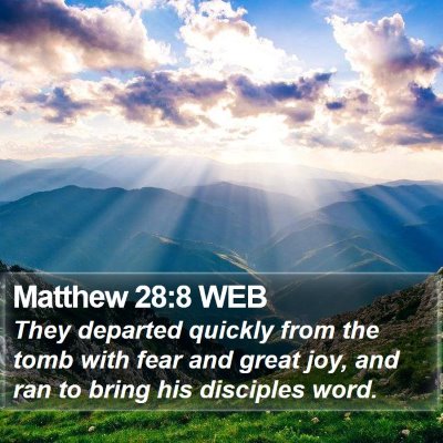Matthew 28:8 WEB Bible Verse Image