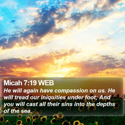 Micah 7:19 WEB Bible Verse Image