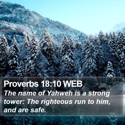 Proverbs 18:10 WEB Bible Verse Image