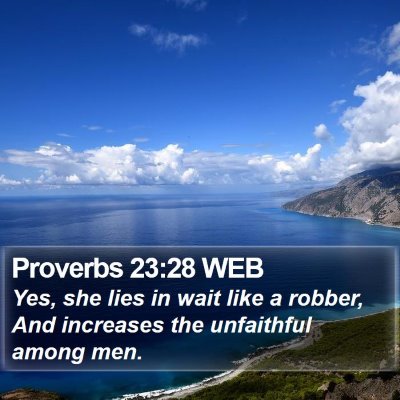 Proverbs 23:28 WEB Bible Verse Image
