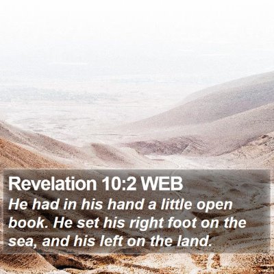 Revelation 10:2 WEB Bible Verse Image