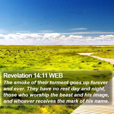 Revelation 14:11 WEB Bible Verse Image