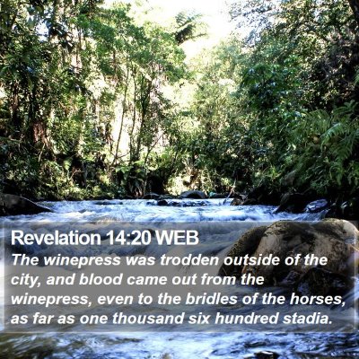Revelation 14:20 WEB Bible Verse Image