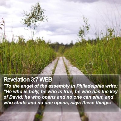 Revelation 3:7 WEB Bible Verse Image