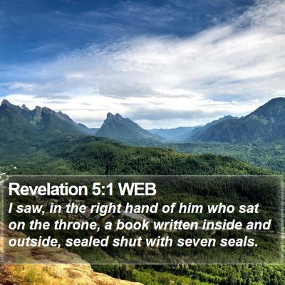 Revelation 5:1 WEB Bible Verse Image