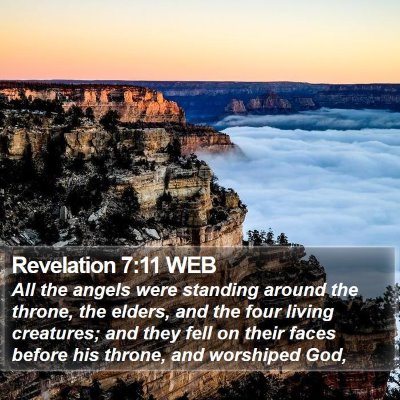 Revelation 7:11 WEB Bible Verse Image