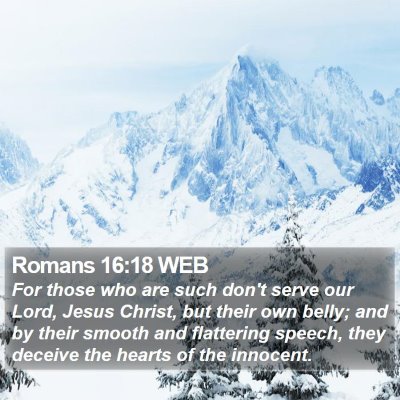Romans 16:18 WEB Bible Verse Image