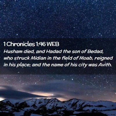 Picture 02 - 1 Chronicles 1:46 WEB - Husham died, and Hadad the son of Bedad, who - Bible Verse Picture