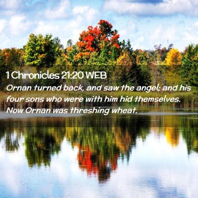 Picture 02 - 1 Chronicles 21:20 WEB - Ornan turned back, and saw the angel; and his - Bible Verse Picture