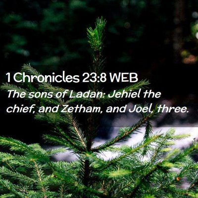 Picture 02 - 1 Chronicles 23:8 WEB - The sons of Ladan: Jehiel the chief, and Zetham, - Bible Verse Picture