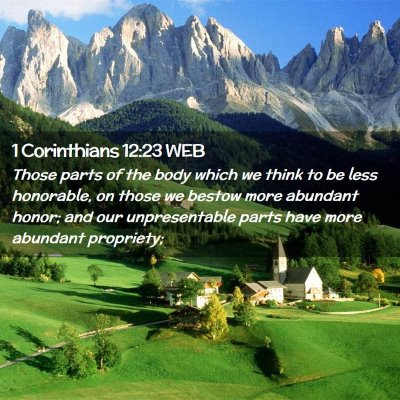 Picture 02 - 1 Corinthians 12:23 WEB - Those parts of the body which we think to be less - Bible Verse Picture