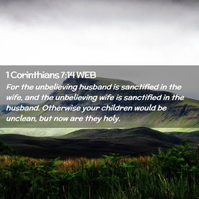 Picture 02 - 1 Corinthians 7:14 WEB - For the unbelieving husband is sanctified in the - Bible Verse Picture