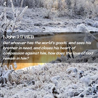 Picture 02 - 1 John 3:17 WEB - But whoever has the world's goods, and sees his - Bible Verse Picture