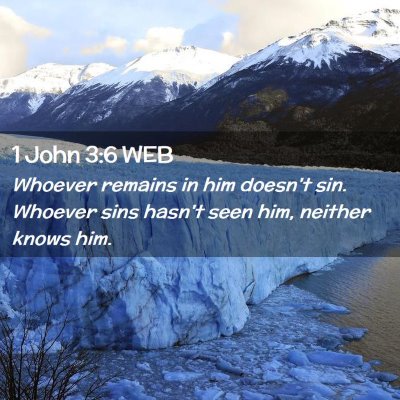 Picture 02 - 1 John 3:6 WEB - Whoever remains in him doesn't sin. Whoever sins - Bible Verse Picture
