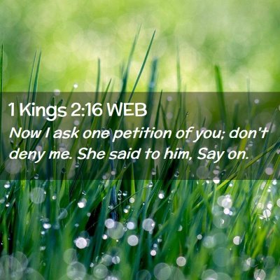 Picture 02 - 1 Kings 2:16 WEB - Now I ask one petition of you; don't deny me. She - Bible Verse Picture