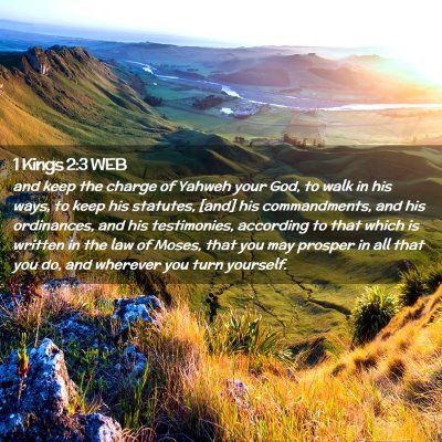Picture 02 - 1 Kings 2:3 WEB - and keep the charge of Yahweh your God, to walk - Bible Verse Picture