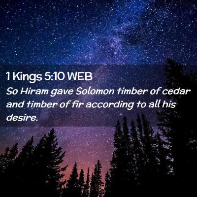 Picture 02 - 1 Kings 5:10 WEB - So Hiram gave Solomon timber of cedar and timber - Bible Verse Picture