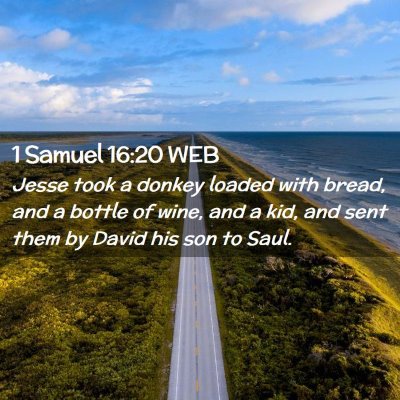 Picture 02 - 1 Samuel 16:20 WEB - Jesse took a donkey loaded with bread, and a - Bible Verse Picture