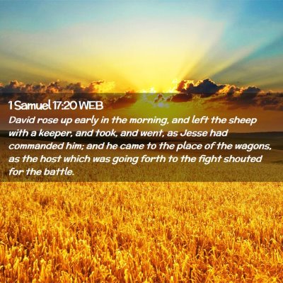 Picture 02 - 1 Samuel 17:20 WEB - David rose up early in the morning, and left the - Bible Verse Picture