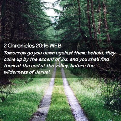 Picture 02 - 2 Chronicles 20:16 WEB - Tomorrow go you down against them: behold, they - Bible Verse Picture