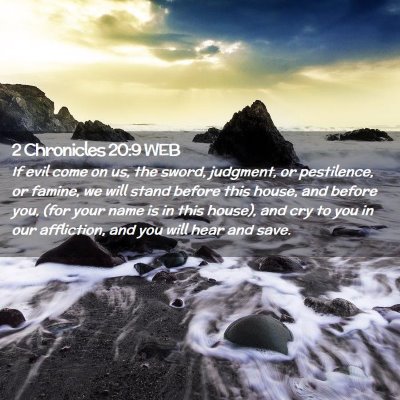 Picture 02 - 2 Chronicles 20:9 WEB - If evil come on us, the sword, judgment, or - Bible Verse Picture