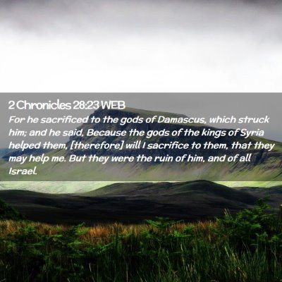 Picture 02 - 2 Chronicles 28:23 WEB - For he sacrificed to the gods of Damascus, which - Bible Verse Picture